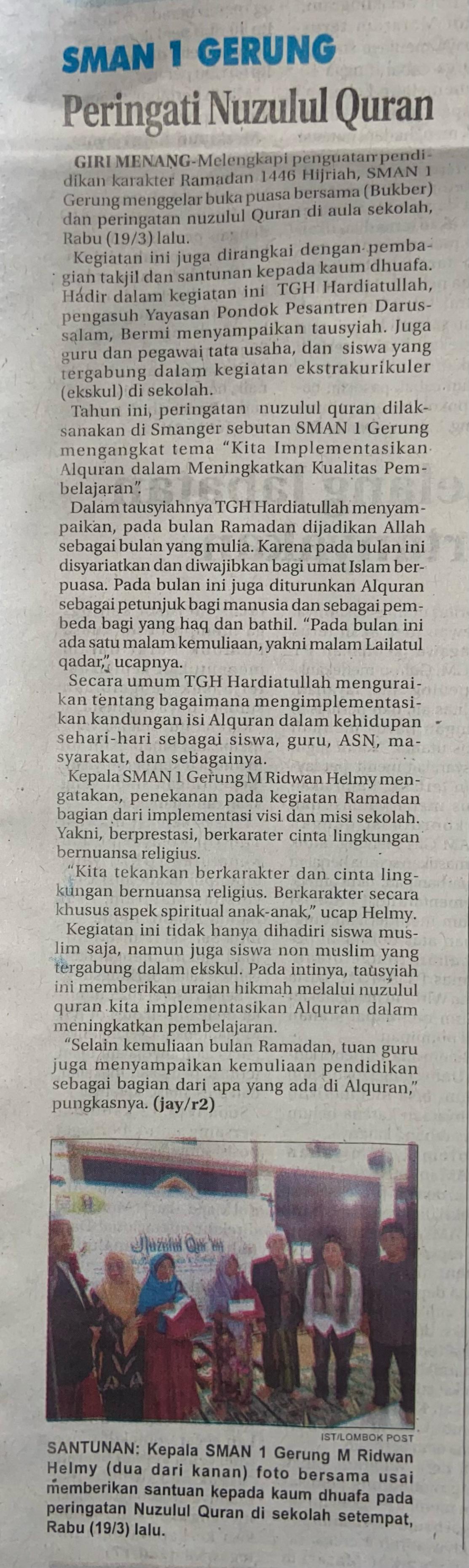 SMAN 1 Gerung Peringati Nuzulul Quran