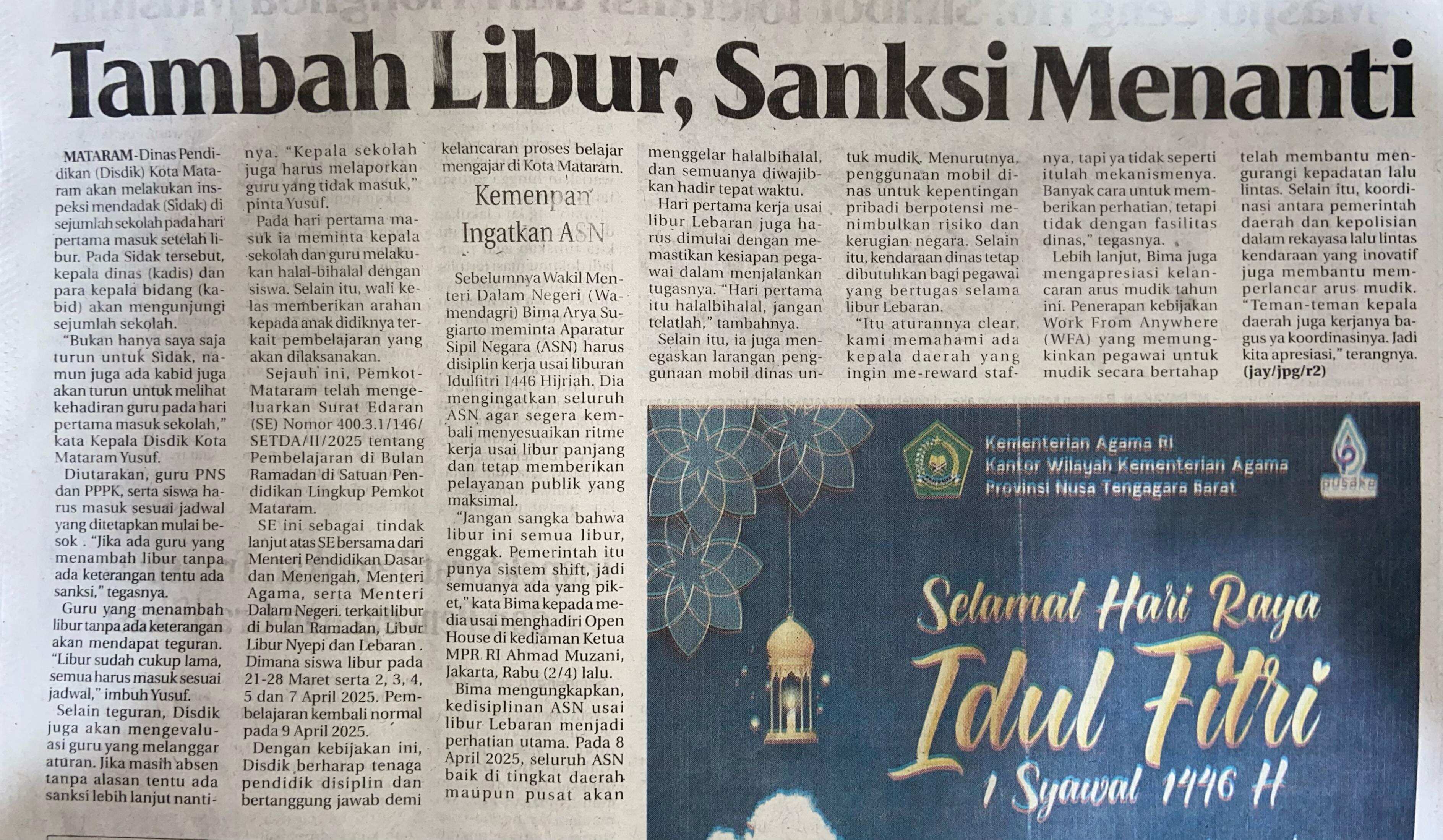Tambah Libur, Sanksi Menanti