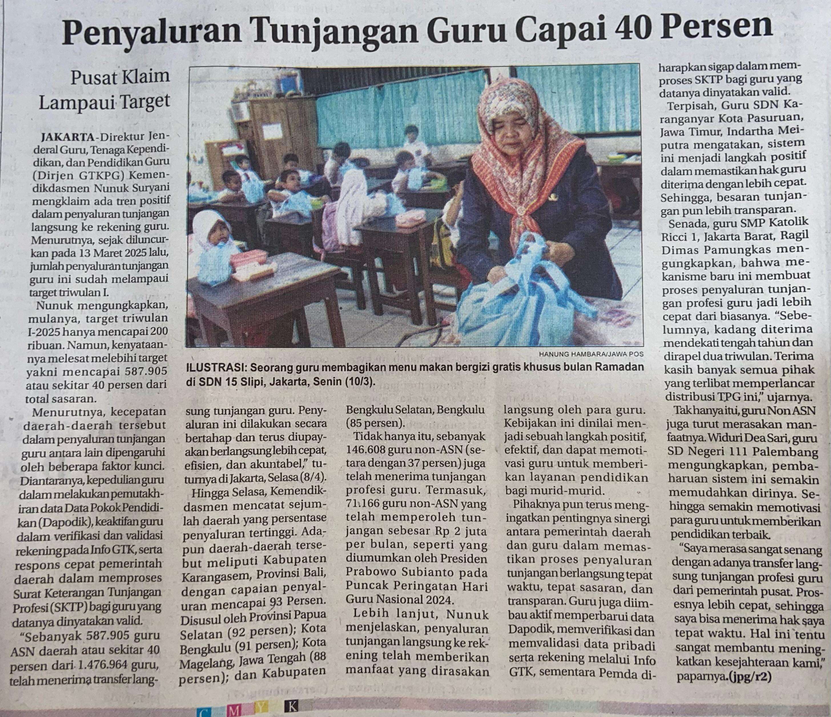 Penyaluran Tunjangan Guru Capai 40 Persen