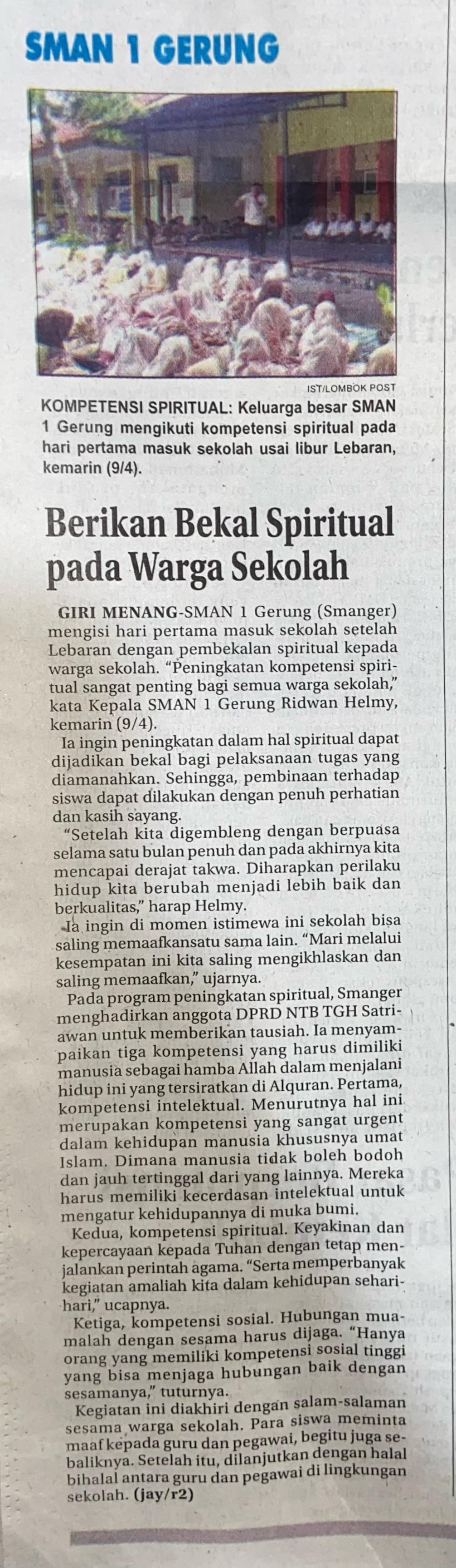 Berikan Bekal Spiritual pada Warga Sekolah