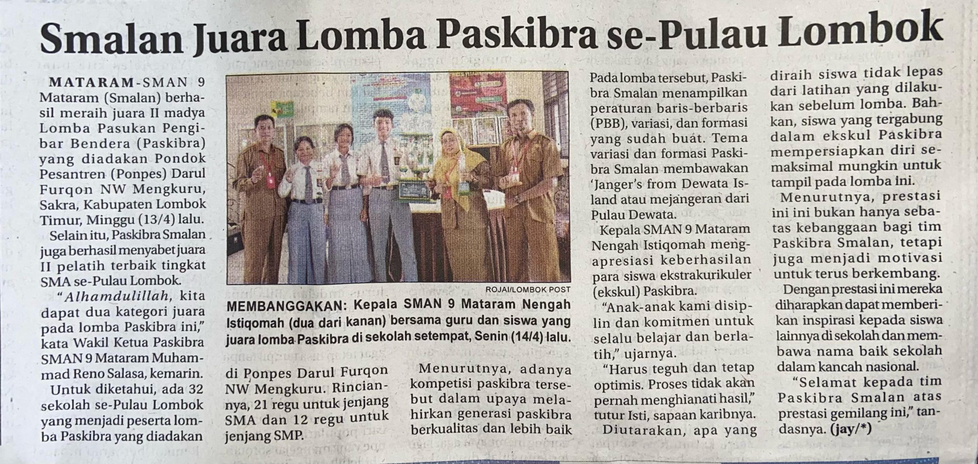 Smalan Juara Lomba Paskibra se-Pulau Lombok