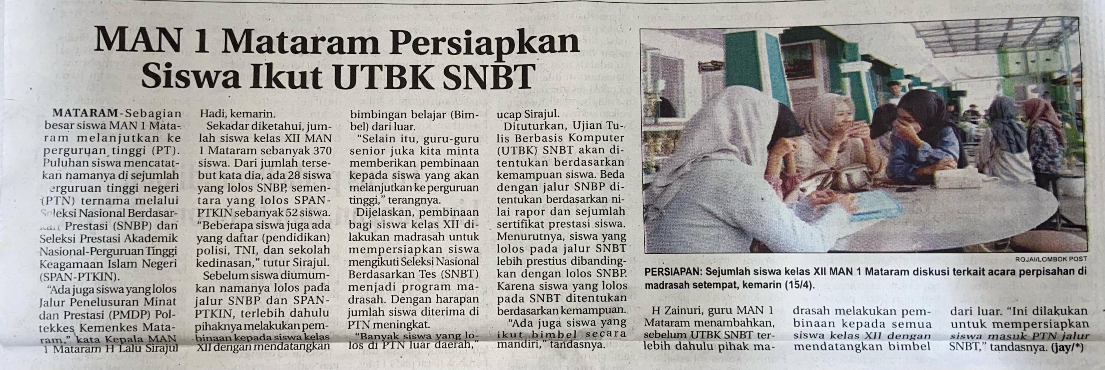 MAN 1 Mataram Persiapkan Siswa Ikut UTBK SNBT