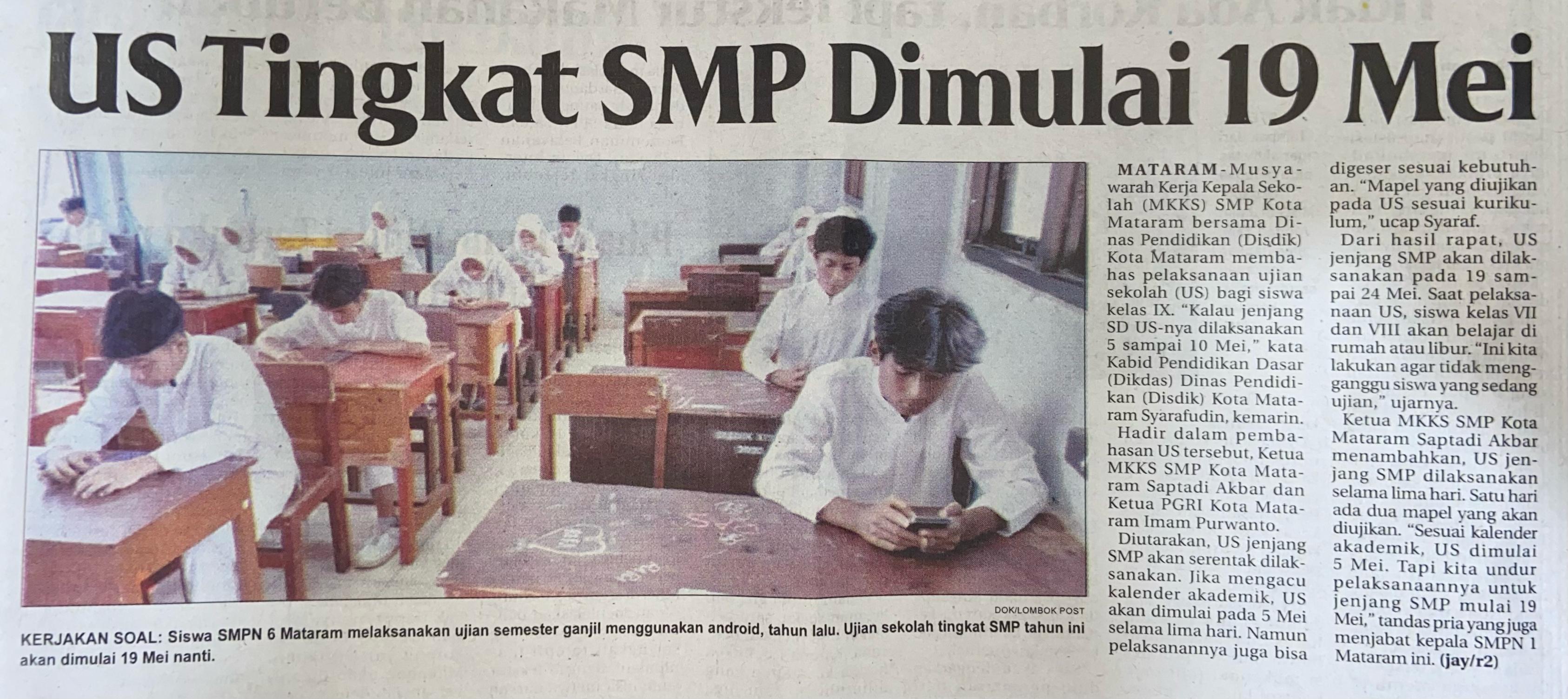 US Tingkat SMP Dimulai 19 Mei