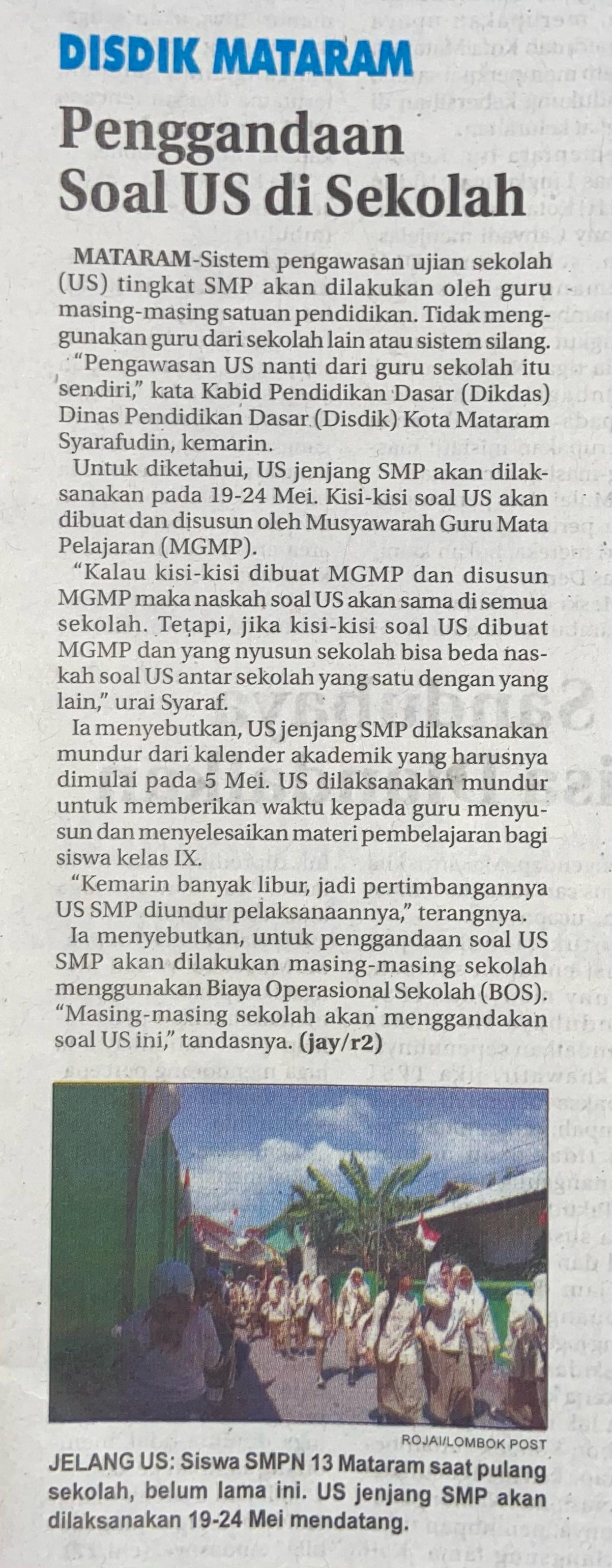 Penggandaan Soal US di Sekolah