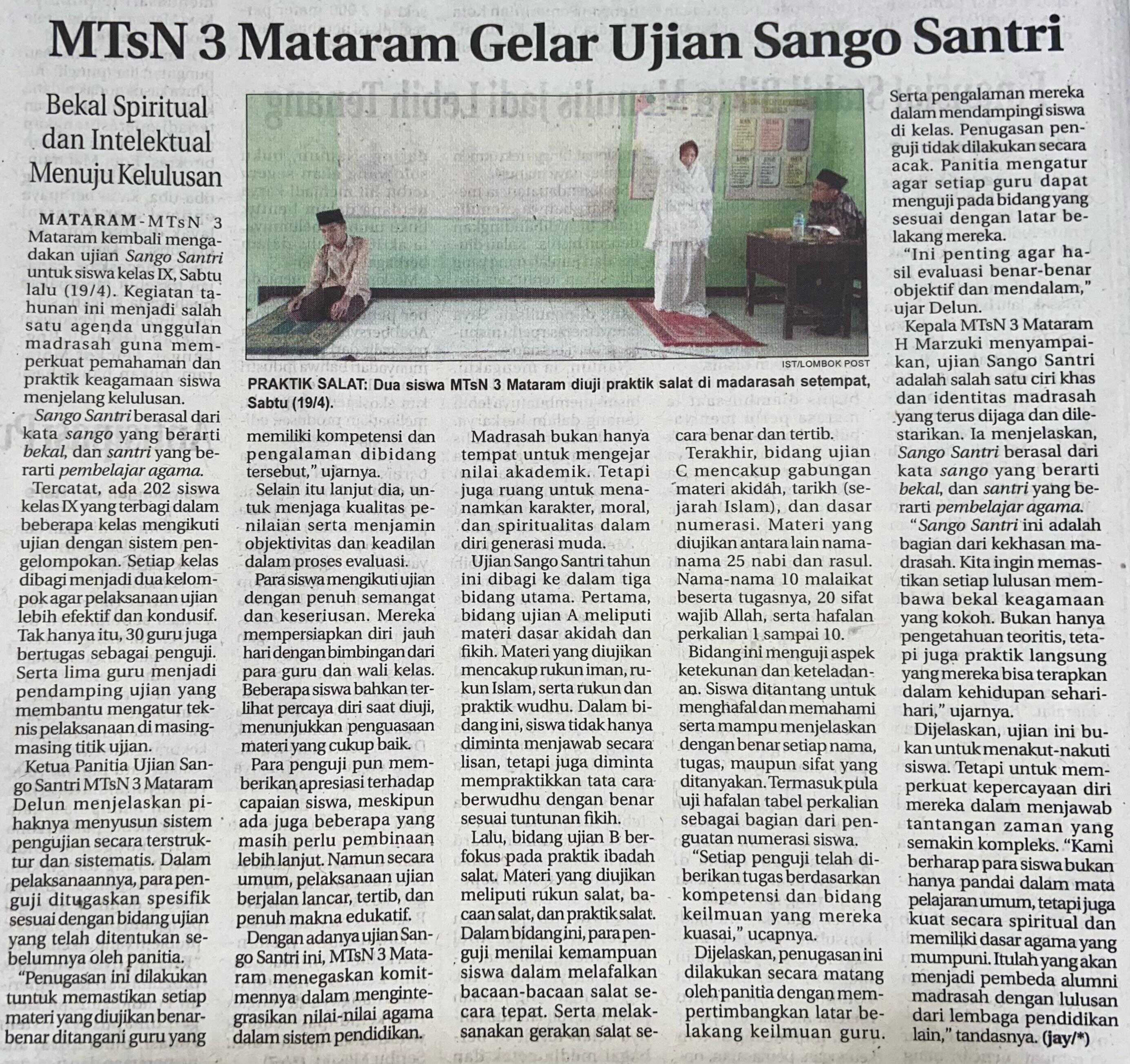 MTsN 3 Mataram Gelar Ujian Sango Santri
