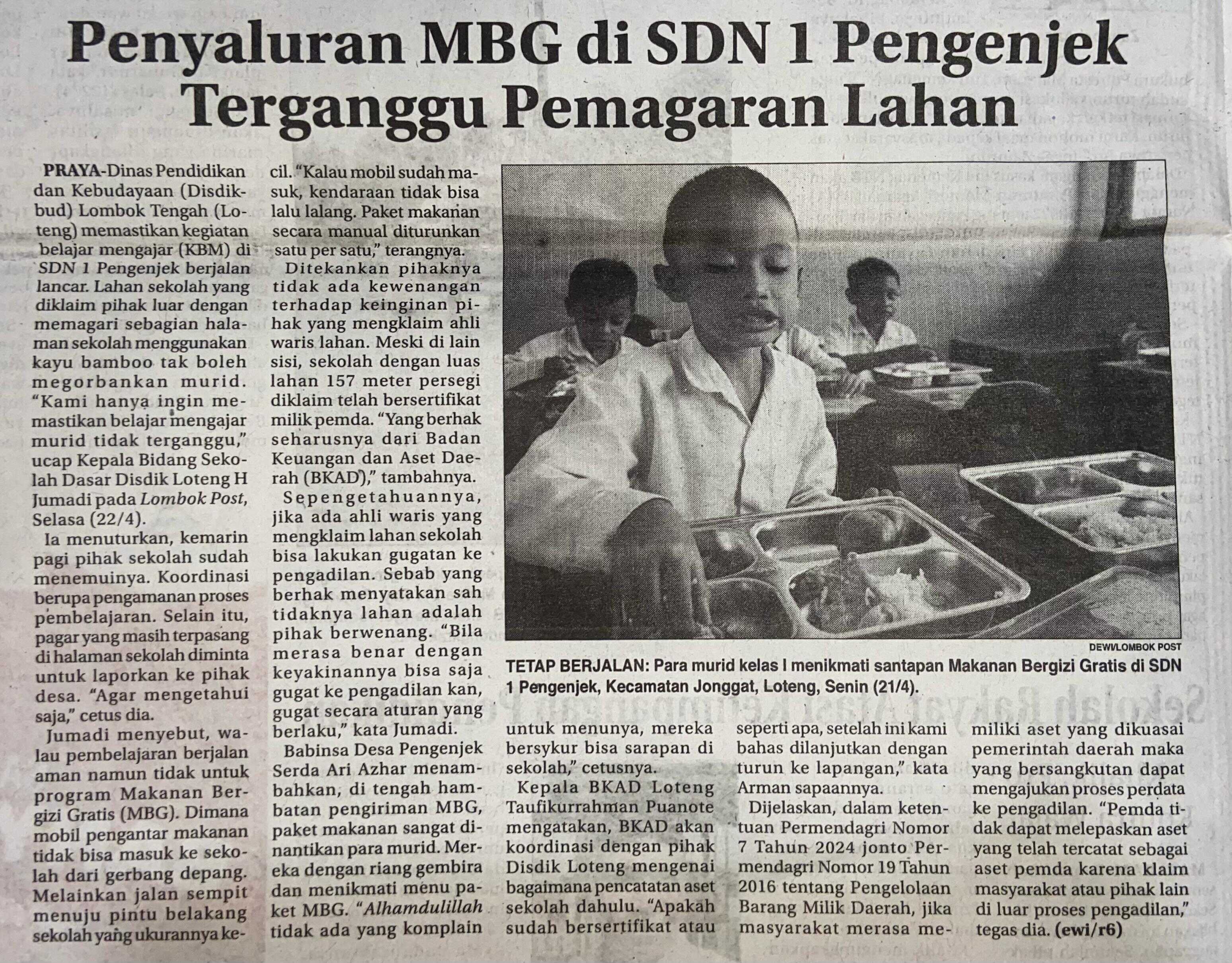 Penyaluran MBG di SDN 1 Pengenjek Terganggu Pemagaran Lahan