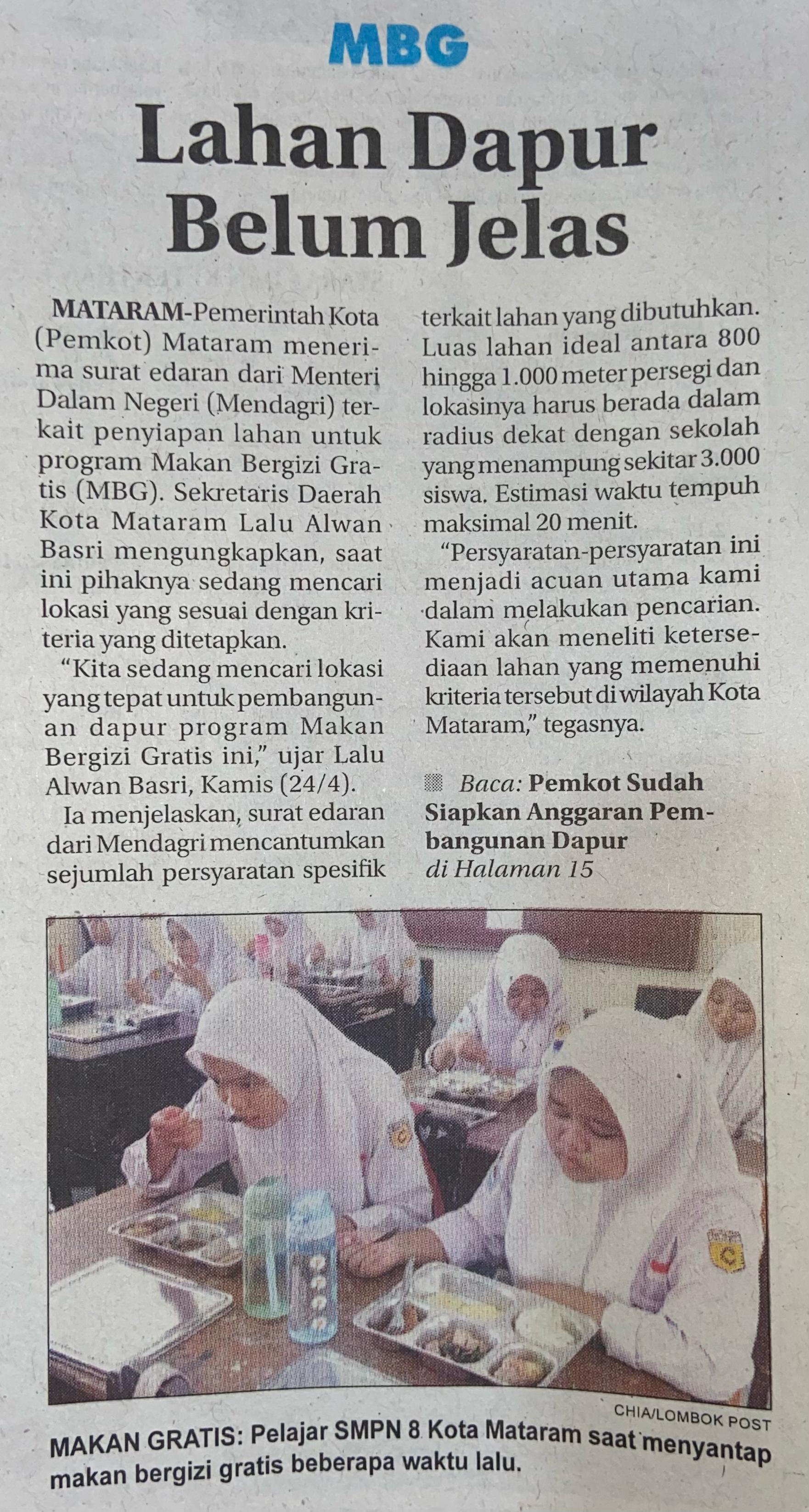 Lahan Dapur Belum Jelas