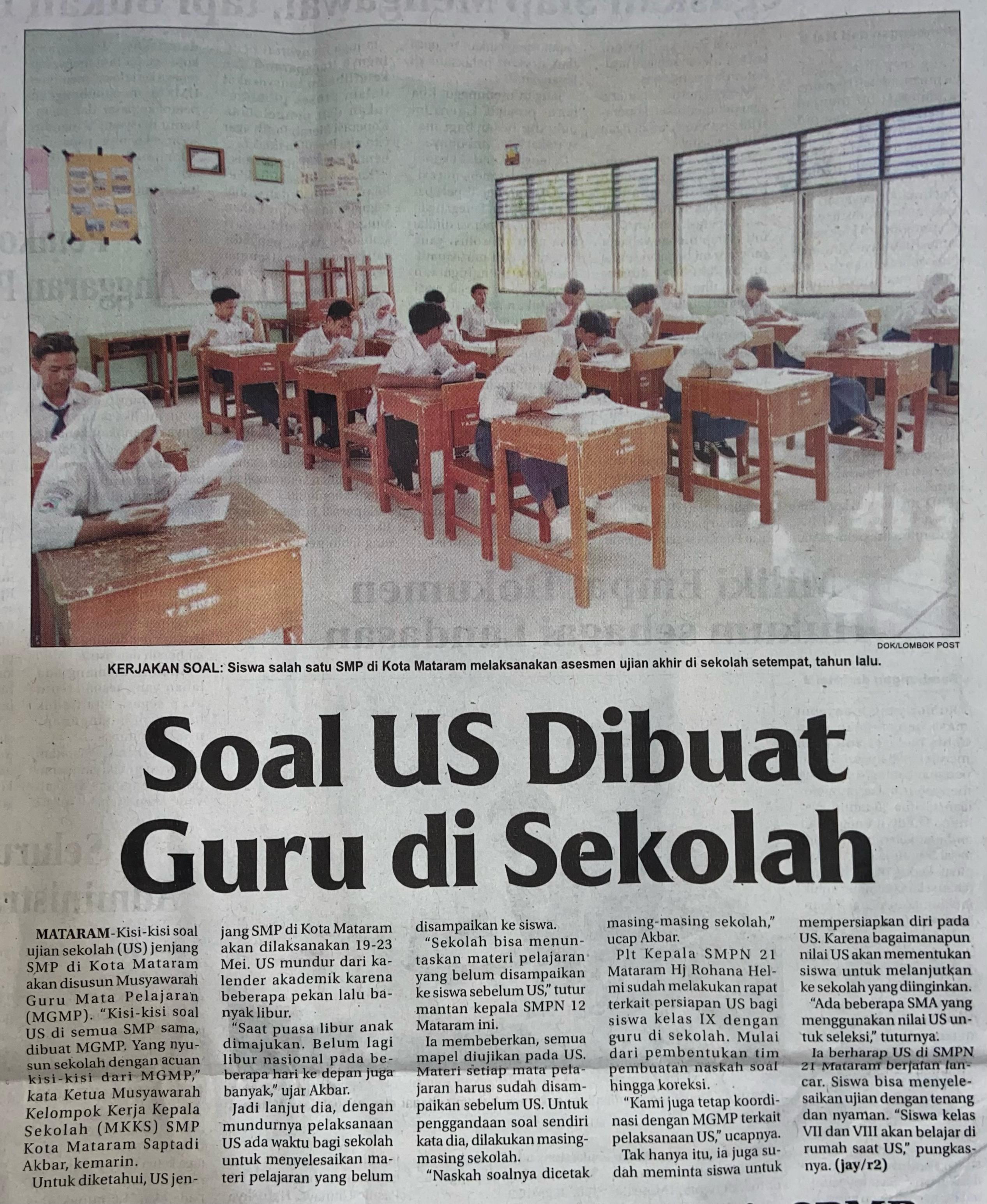 Soal US Dibuat Guru di Sekolah