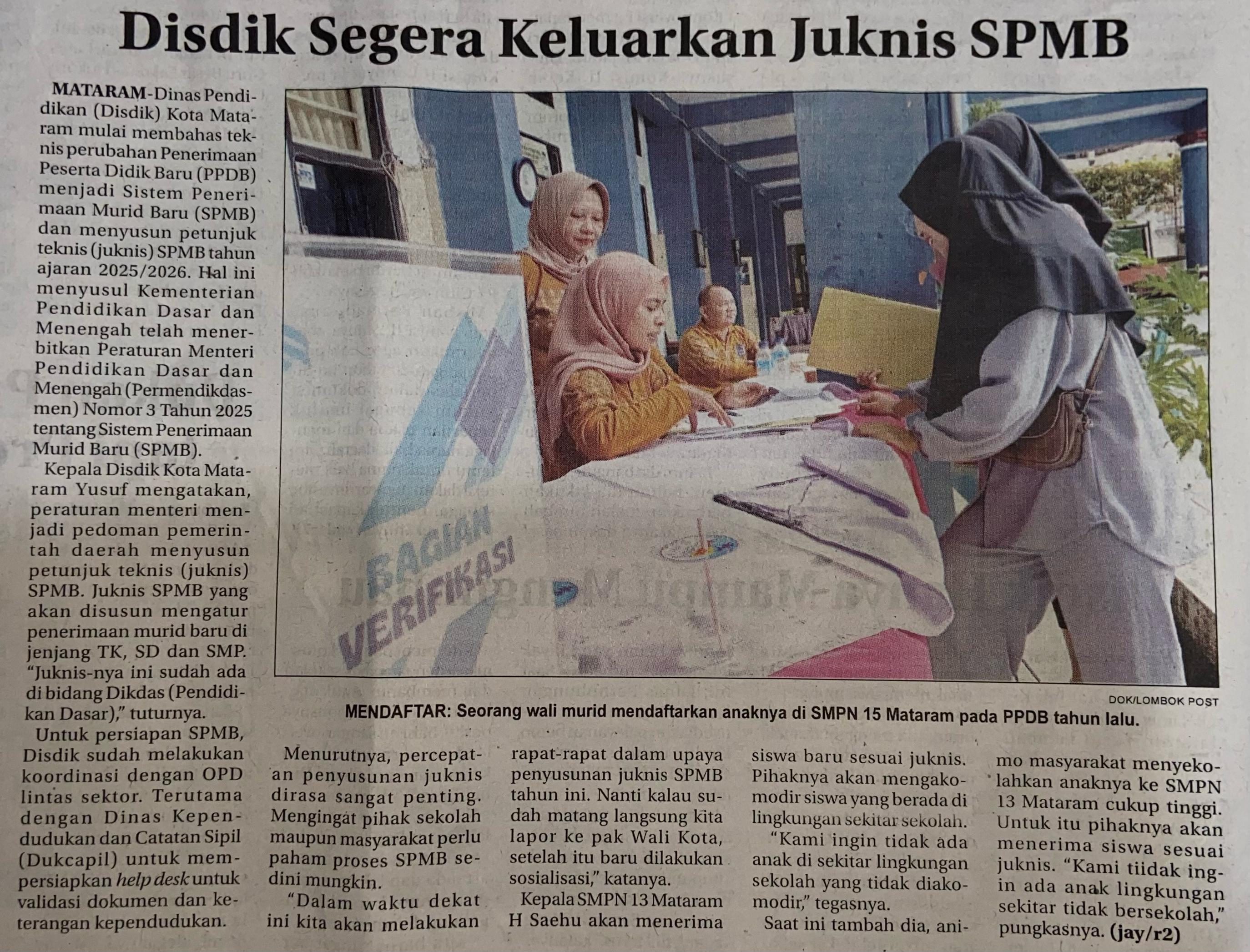 Disdik Segera Keluarkan Juknis SPMB