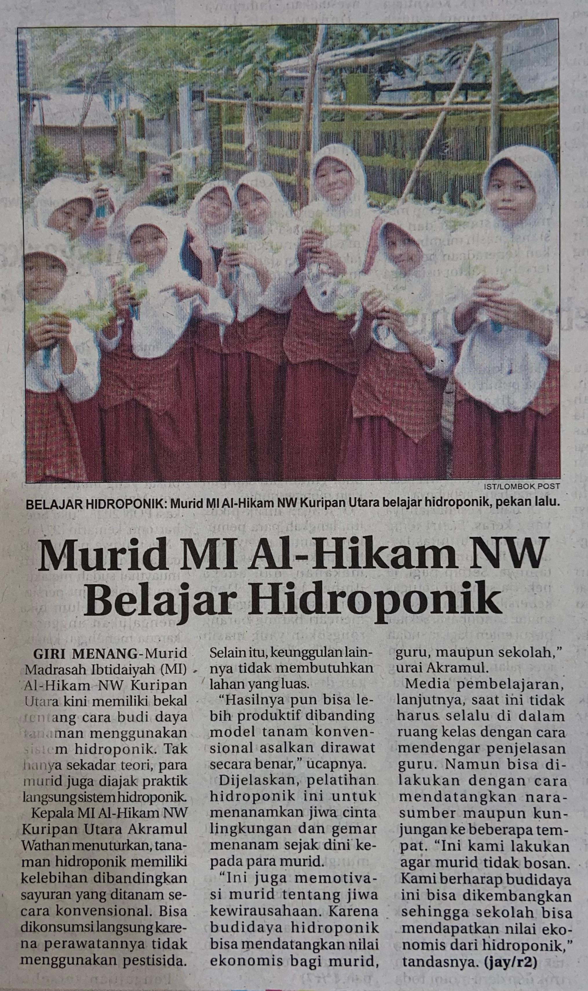 Murid MI Al-Hikam NW Belajar Hidroponik
