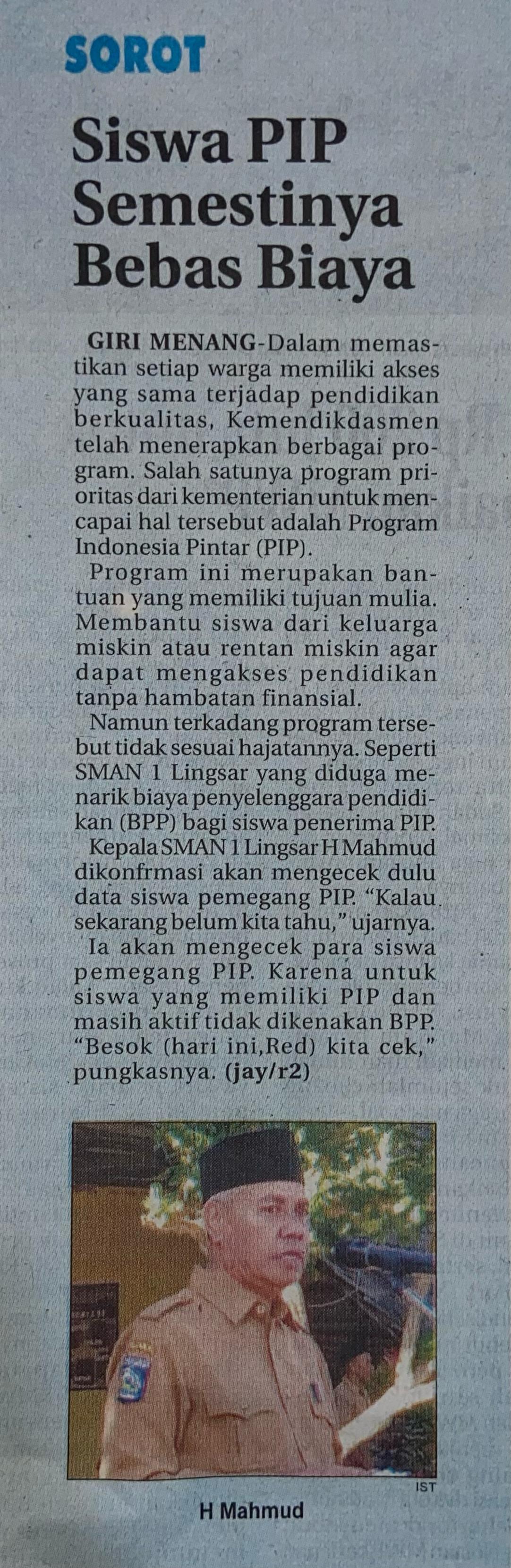 Siswa PIP Semestinya Bebas Biaya