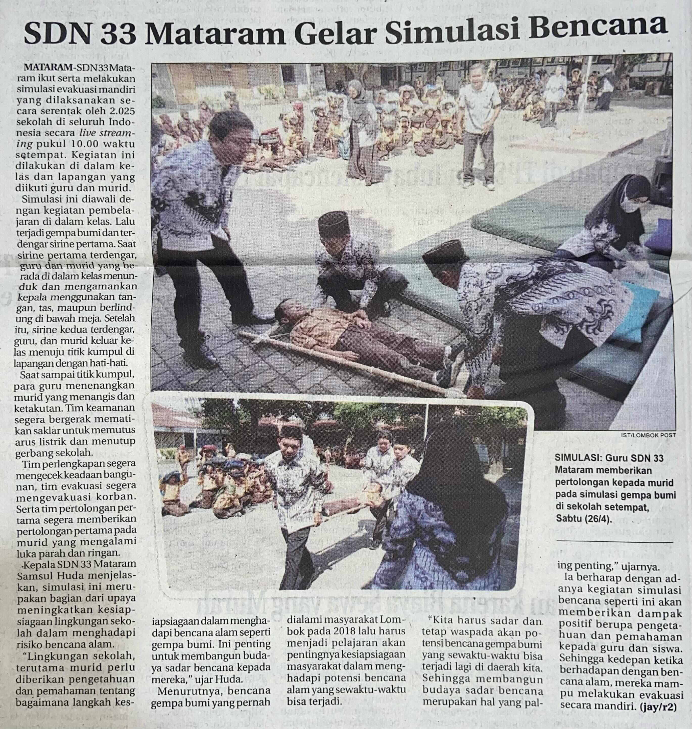 SDN 33 Mataram Gelar Simulasi Bencana