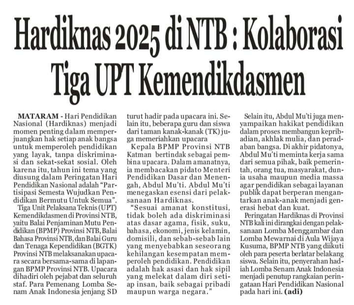 Hardiknas 2025 di NTB: Kolaborasi Tiga UPT Kemendikdasmen