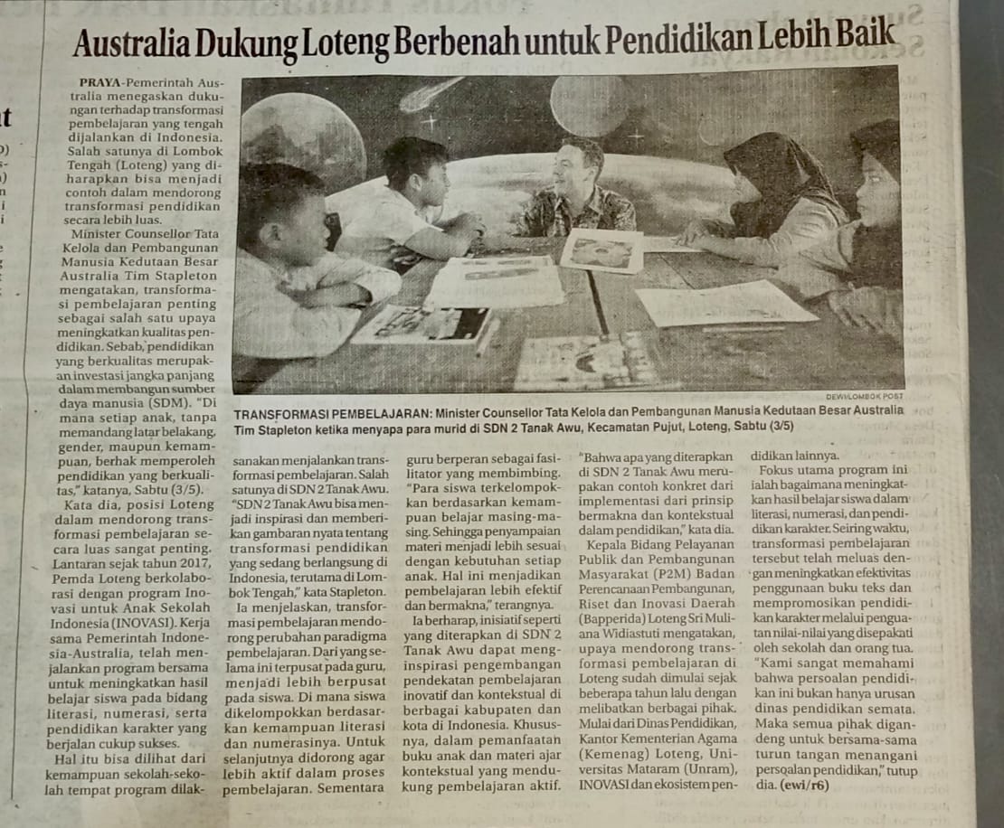 Australia Dukung Loteng Berbenak untuk Pendidikan Lebih Baik