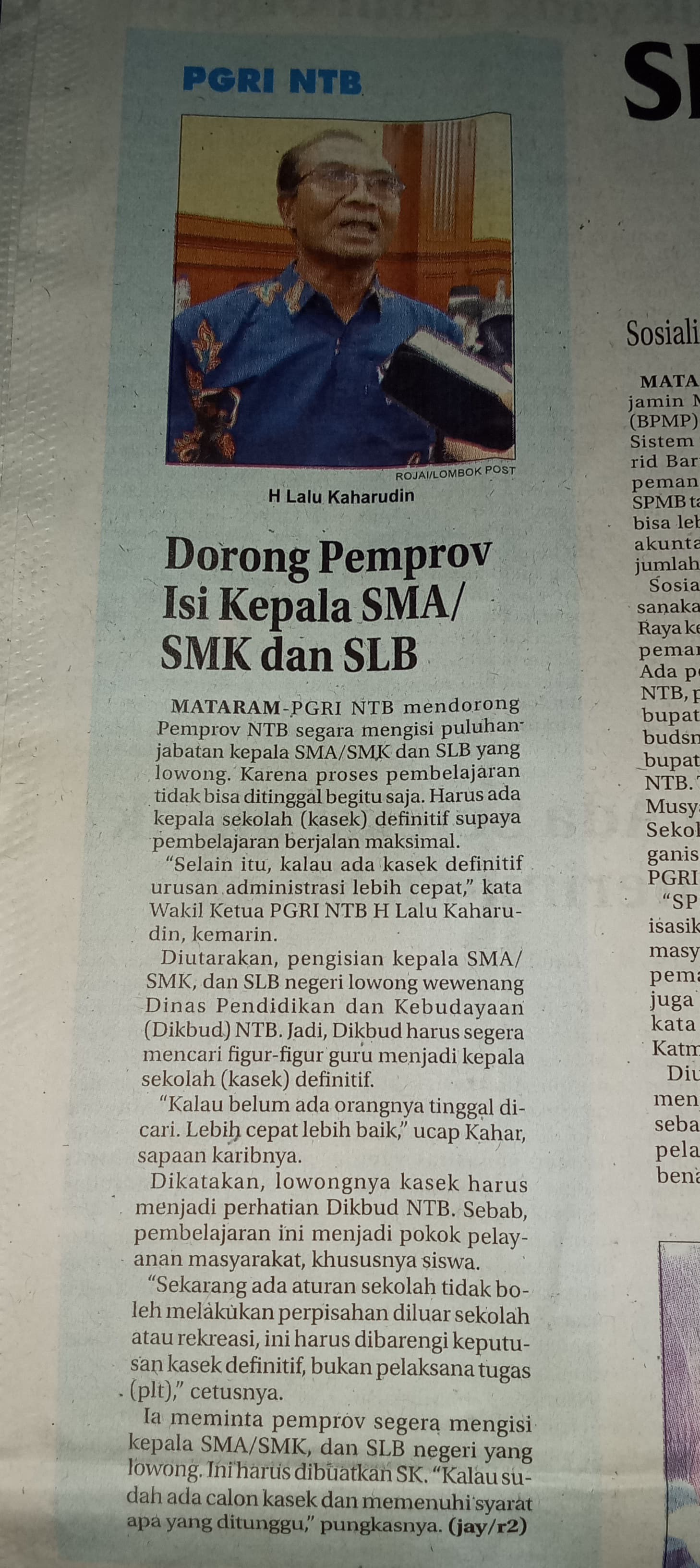 PGRI NTB DORONG PEMPROV ISI KEPALA SMA/SMK DAN SLB