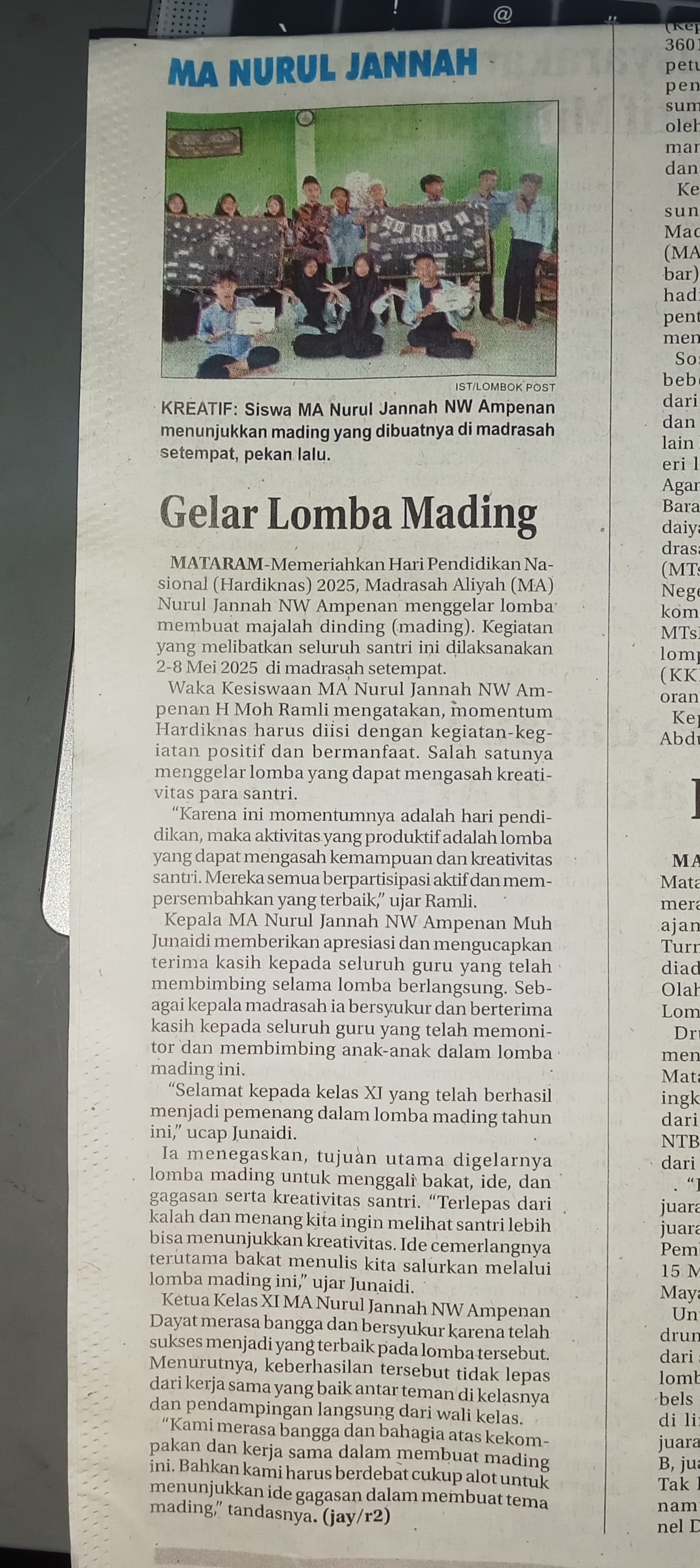 MA NURUL JANNAH GELAR LOMBA MADING