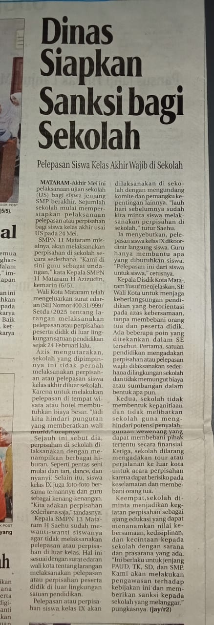 DINAS SIAPKAN SANKSI BAGI SEKOLAH