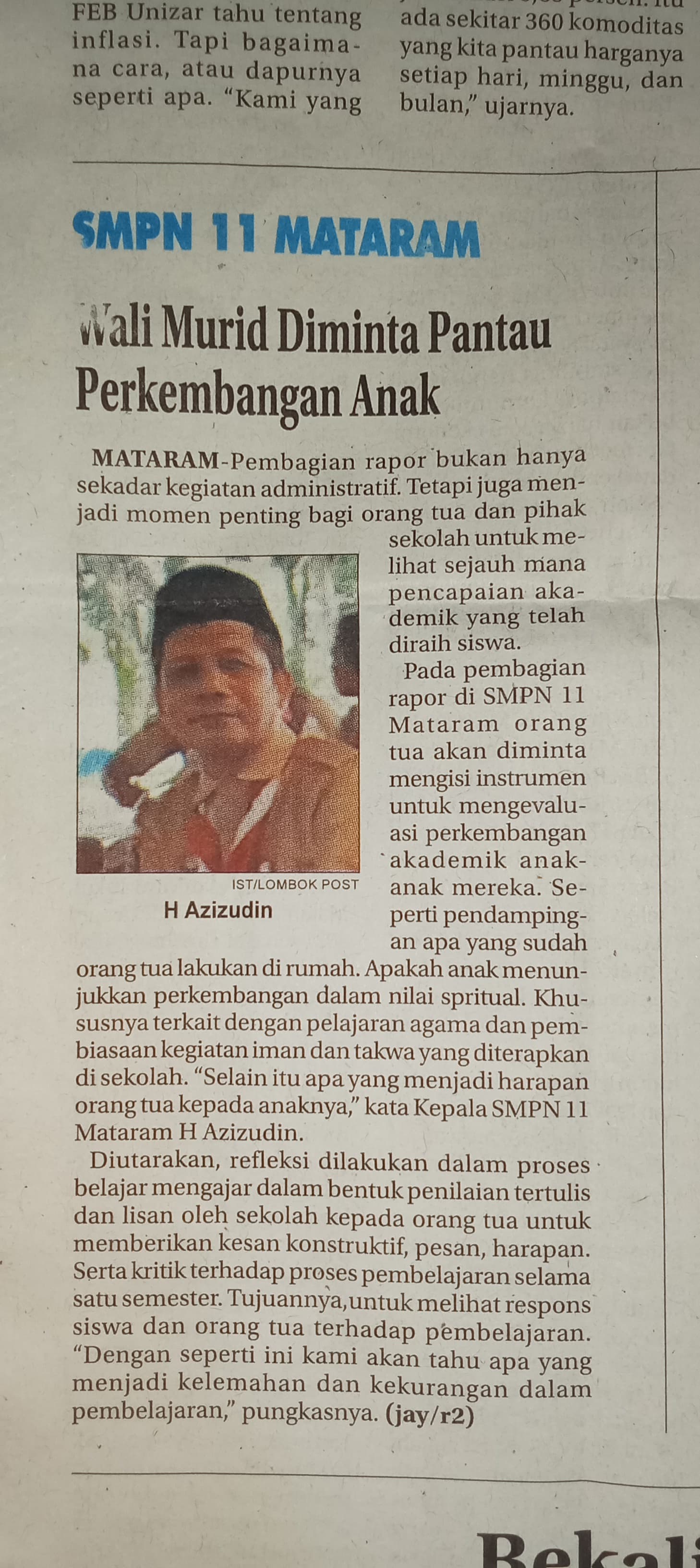 SMPN 11 MATARAM WALI MURID DIMINTA PANTAU PERKEMBANGAN ANAK