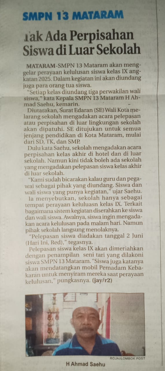 SMPN 13 MATARAM ADAKAN PERPISAHAN SISWA DI LUAR SEKOLAH