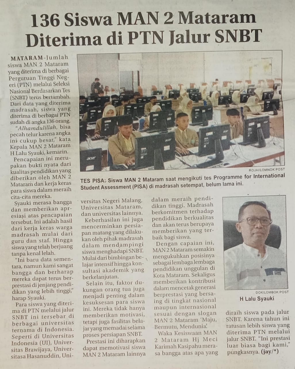 136 SISWA MAN 2 MATARAM DITERIMA DI PTN JALUR SNBT