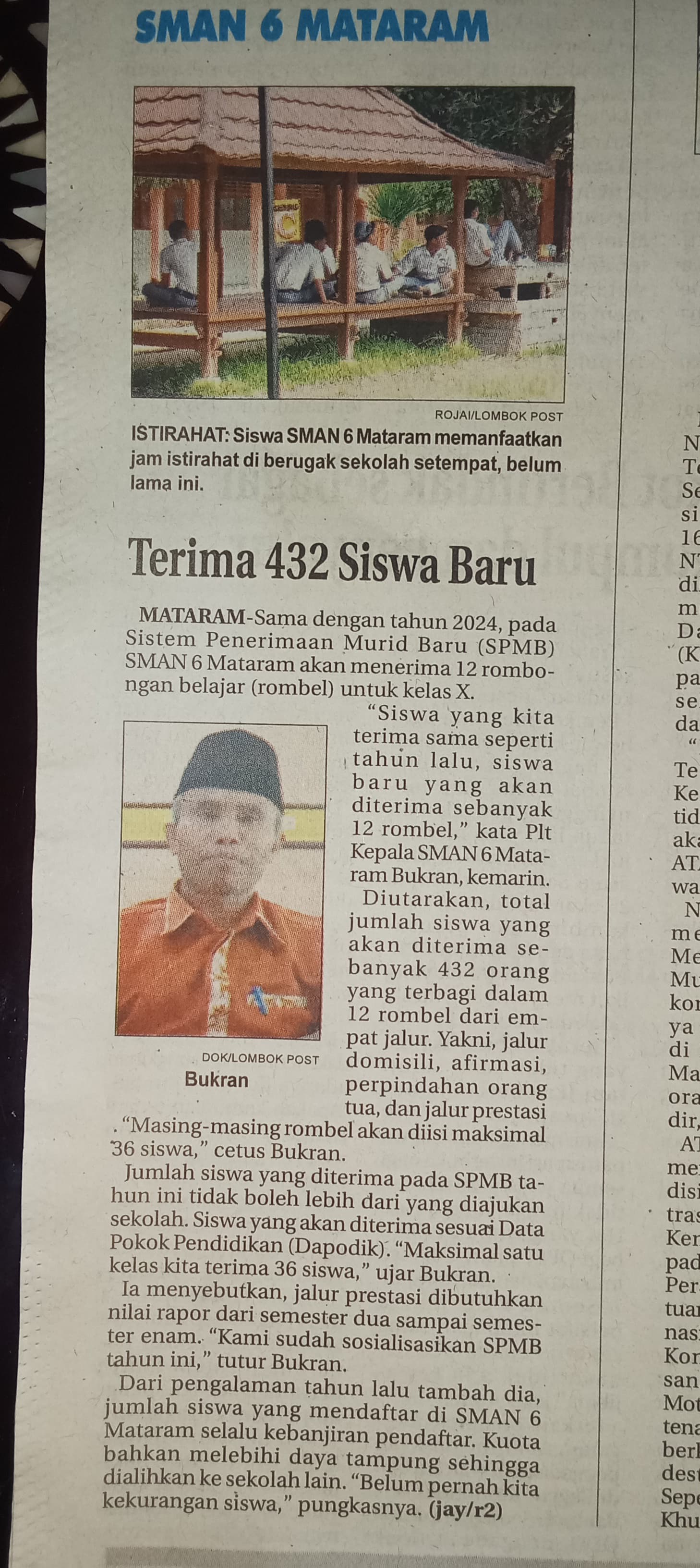 SMAN 6 MATARAM TERIMA 432 SISWA BARU