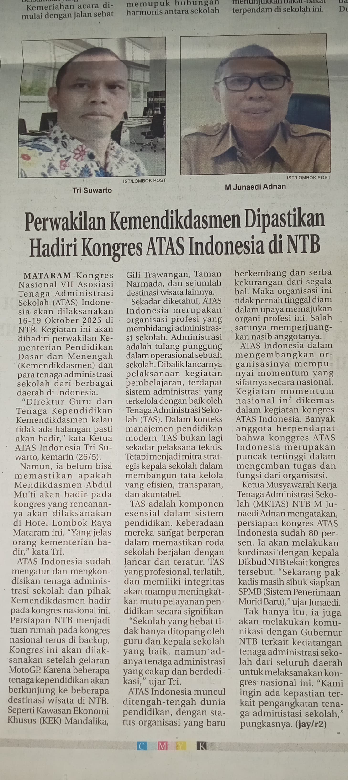 PERWAKILAN KEMENDIKDASMEN DIPASTIKAN HADIRI KONGRES ATAS INDONESIA DI NTB