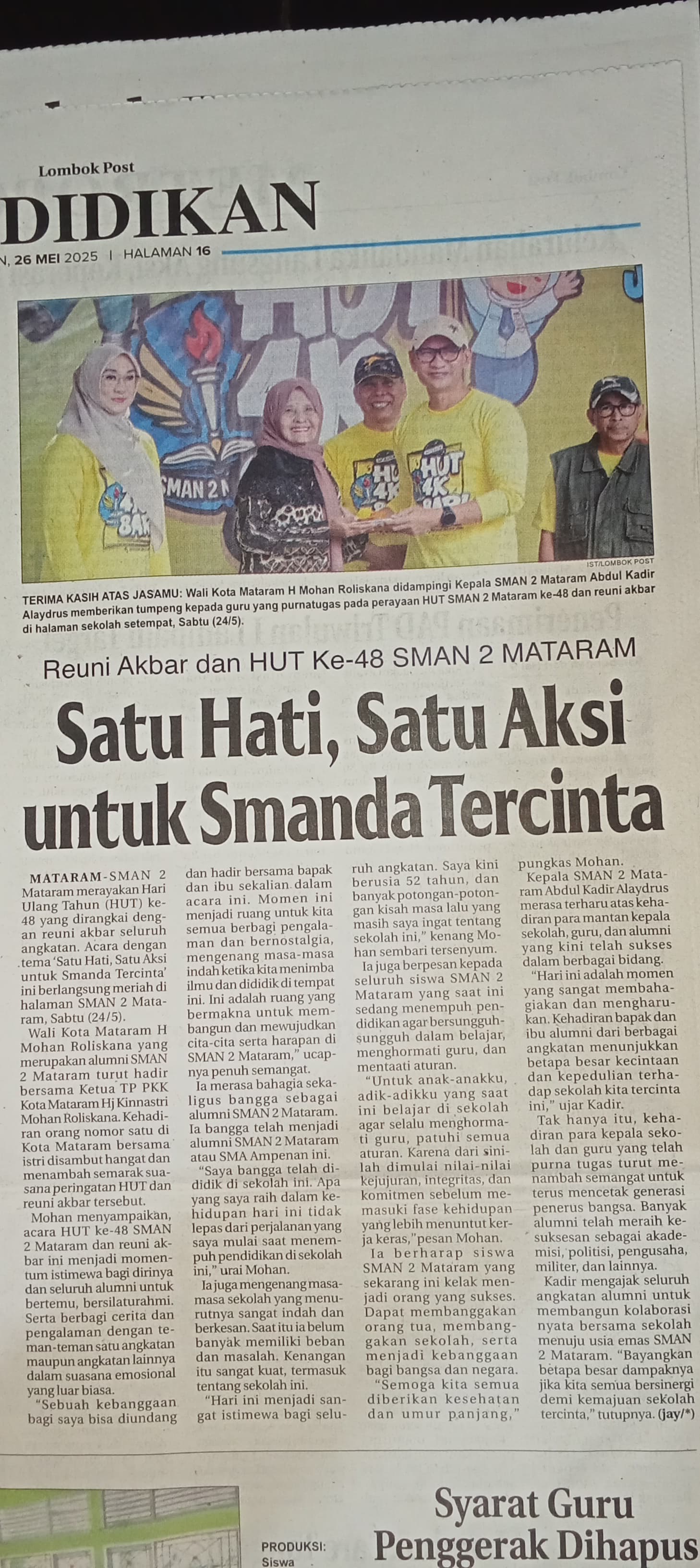 SATU HATI, SATU AKSI UNTUK SMANDA TERCINTA