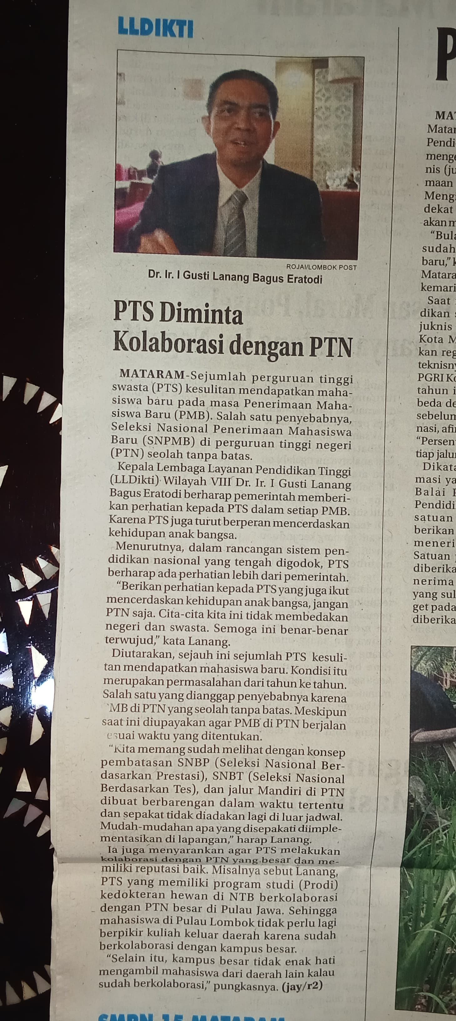 LLDIKTI PTS DIMINTA KOLABORASI DENGAN PTN
