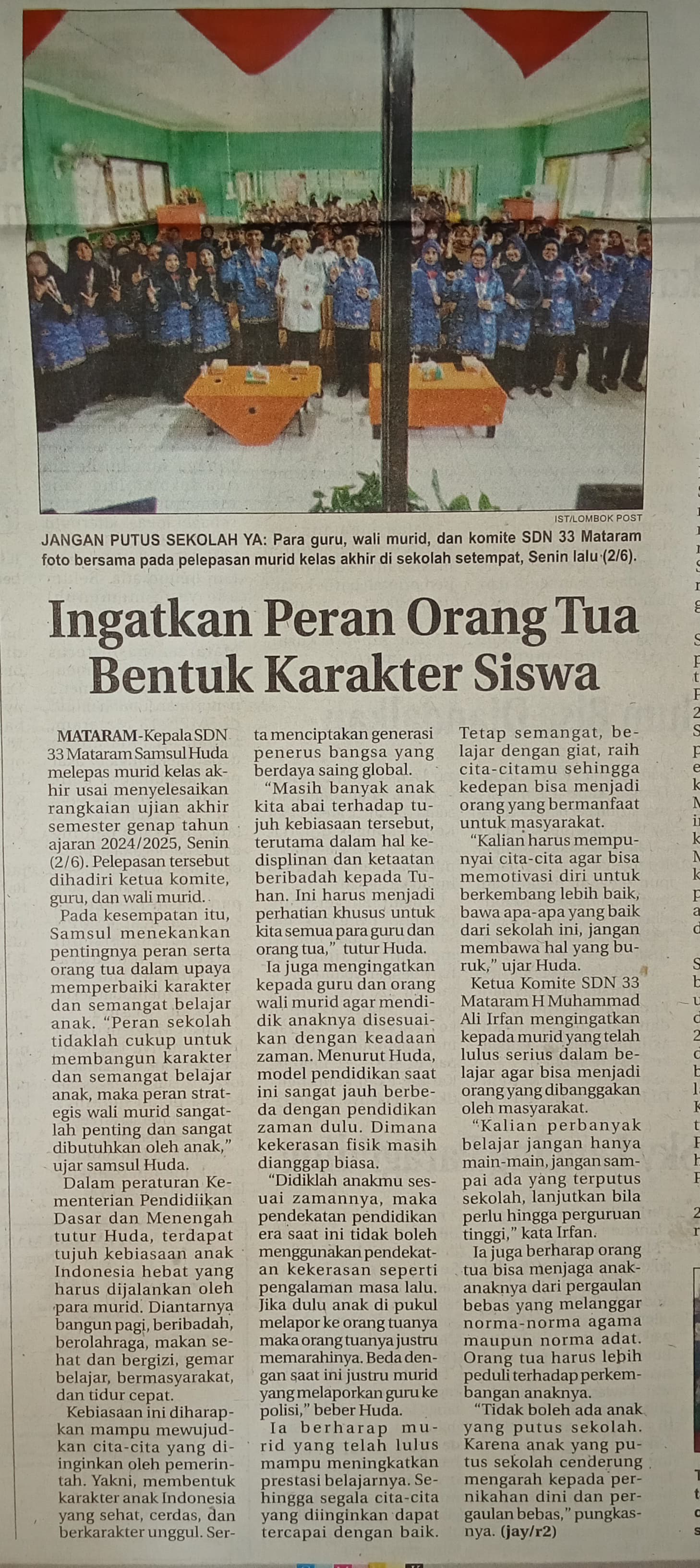 INGATKAN PERAN ORANG TUA BENTUK KARAKTER SISWA