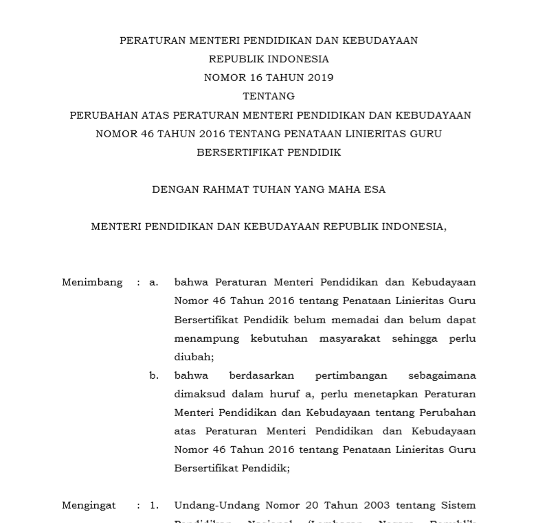 PERMENDIKBUD NO 16 TAHUN 2019