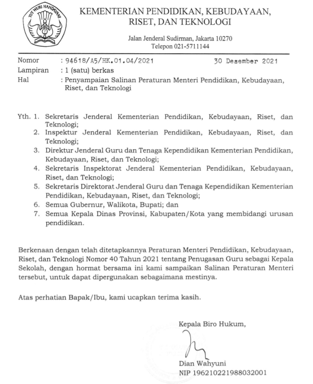 Salinan Permendikbud No. 40 Tahun 2021