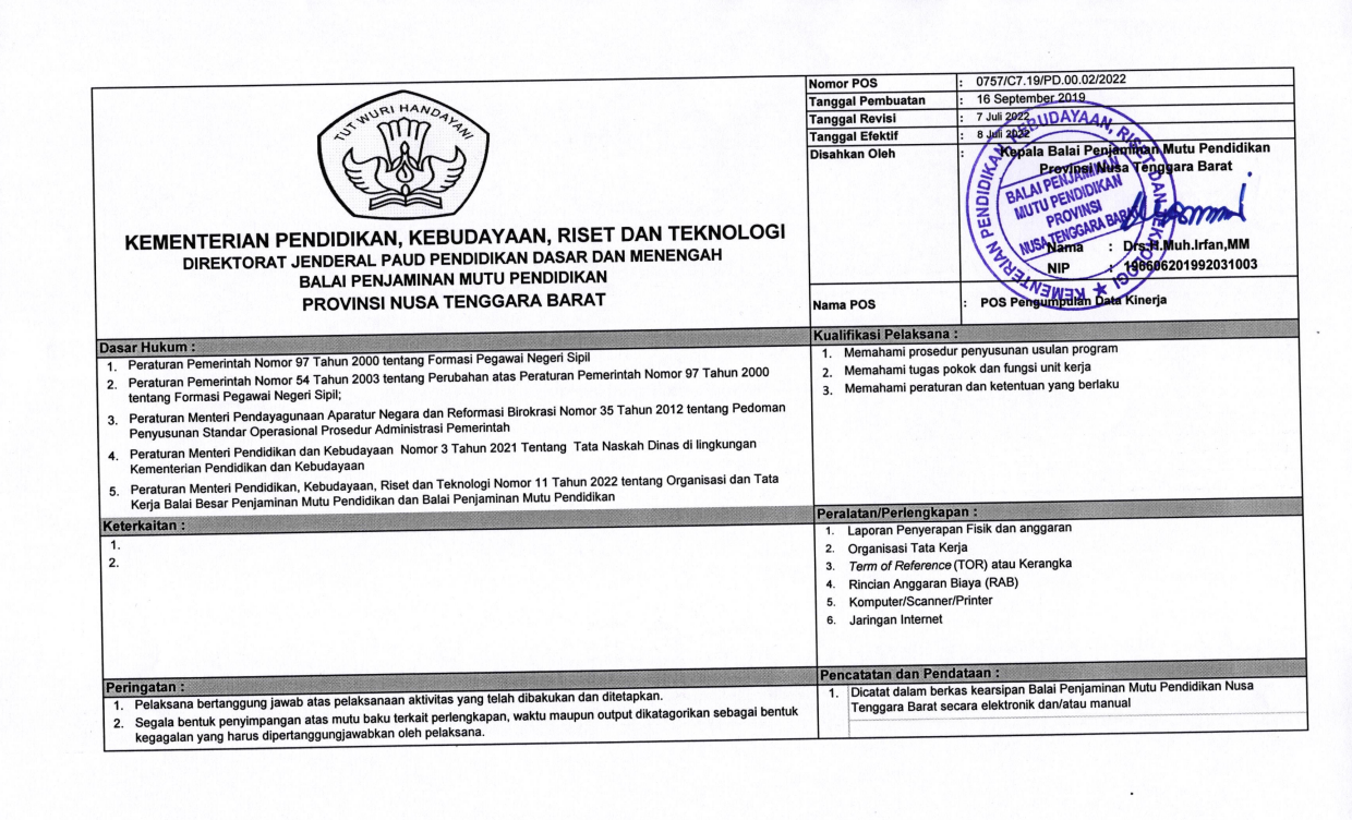 POS Pengumpulan Data Kinerja BPMP PROV NTB 2022